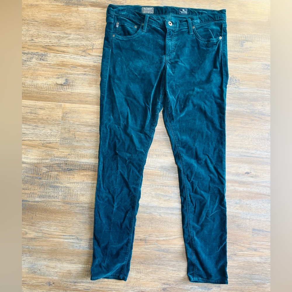 Ag Adriano Goldschmied Holiday Green/Teal Velvet Skinny Legging Jeans 32R
